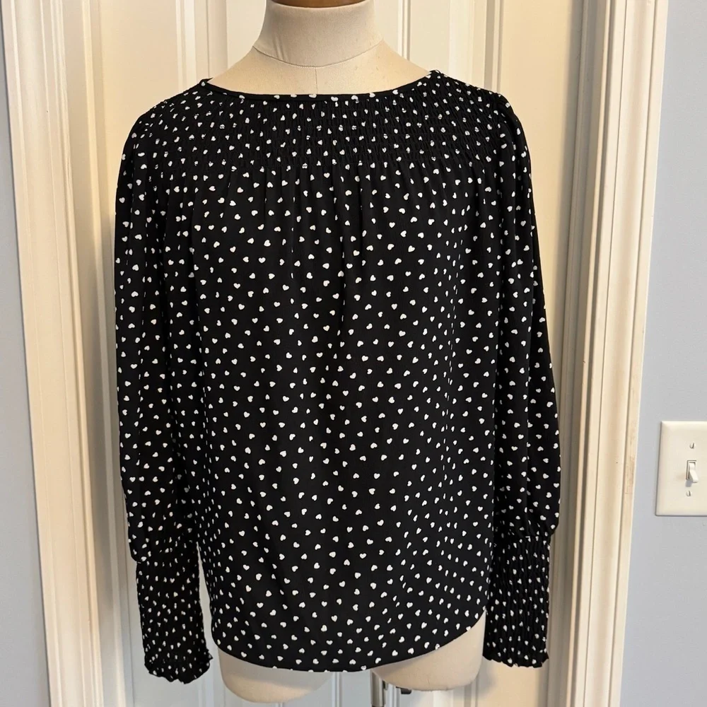 Kate‎ Spade XS Heartbeat Smocked Top Blouse ~ Hearts Smocked Night Out Party